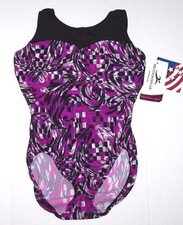 Motionwear Leotard Bodysuit Tank Gymnastics Purple Black 1284 New Girl L 7 8 fit