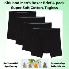4-Pack  Men’s Boxer Briefs Black Tagless Cotton Stretch S-3XL Comfort Kirkland