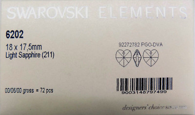 72 Pc GENUINE SWAROVSKI Crystal Clear Element 6202 18 x 17,5  Heart Lt Sapphire