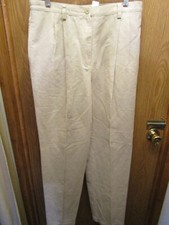 NWT WOMENS LIZ CLAIBORNE LIZSPORT 60 LINEN PLEATED BEIGE PANTS SZ 14 INSEAM 31"