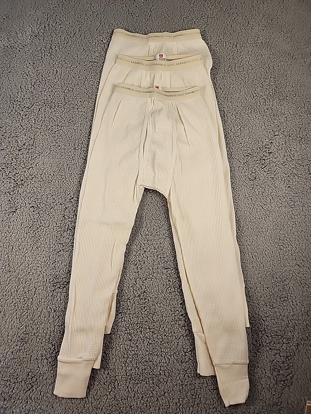 Vintage Hanes Men's Thermal Bottom 3 Pack Size S Waffle Weave Long