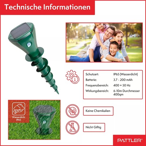 Ultraschall Maulwurf Vertreiber 2er Set Solar 800m² Effektiv Schraubdesign DE - Bild 5 von 7