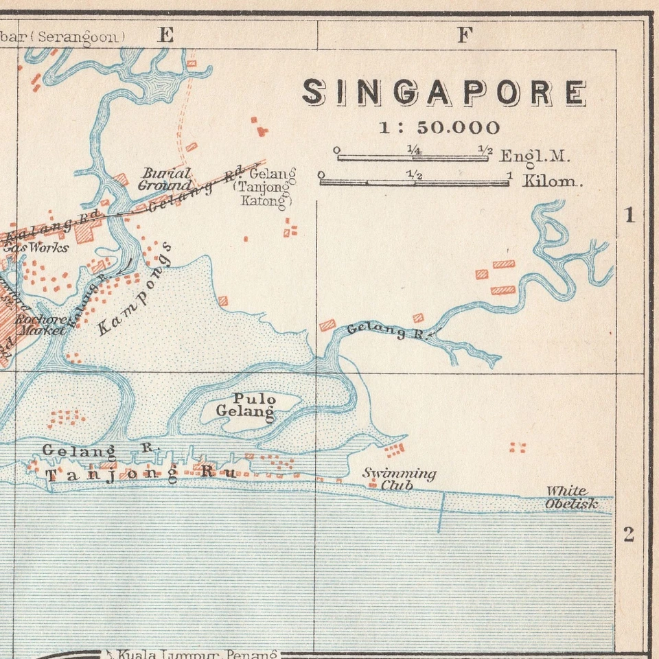 SINGAPUR MAPA ORIGINAL CIUDAD PLANO CALLE SUDESTE ASIÁTICO MALASIA 1914 Foto 2 de 4
