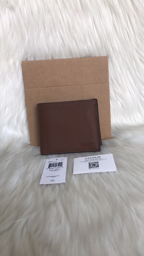 Coach F74991 Men's Compact ID Wallet Dark Saddle Sport Calf Leather $178 New - Picture 7 of 11