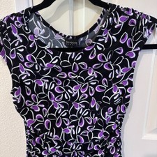 Women's En Focus Studio Dress, Size 10 Black/Purple/White A-line Floral