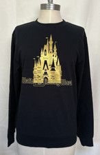 Walt Disney World Gold Castle Pullover Sweater Women's Size S Black Crewneck NEW