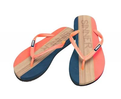 Sinner Womens Capitola Striped Flip Flops in Coral Pink / Brown Surf Holiday - Image 1 of 2