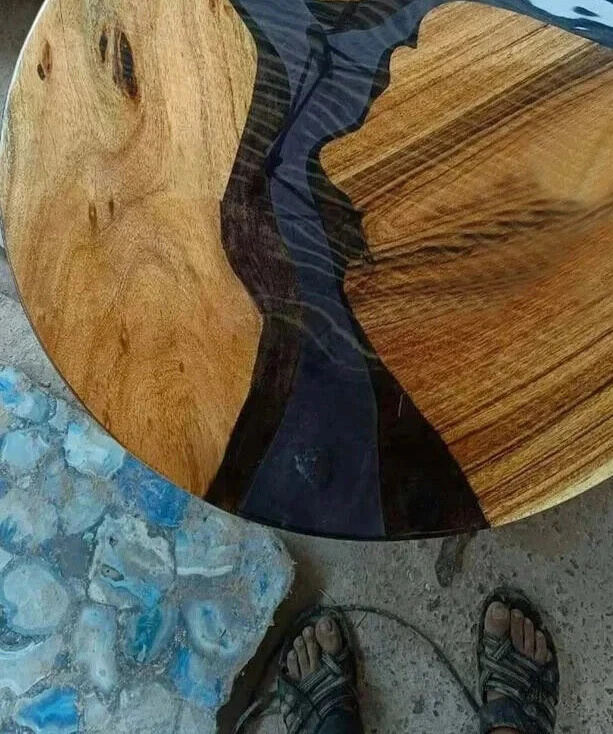 Round Epoxy Table Top Clear Resin Coffee Table For Home Décor Handmade Furniture - Image 3 of 4