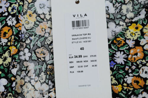 Vila Vikaja Top Mujer EU40 Algodón Verde Puff Manga Patrón Floral 2/4 Manga - Imagen 5 de 8