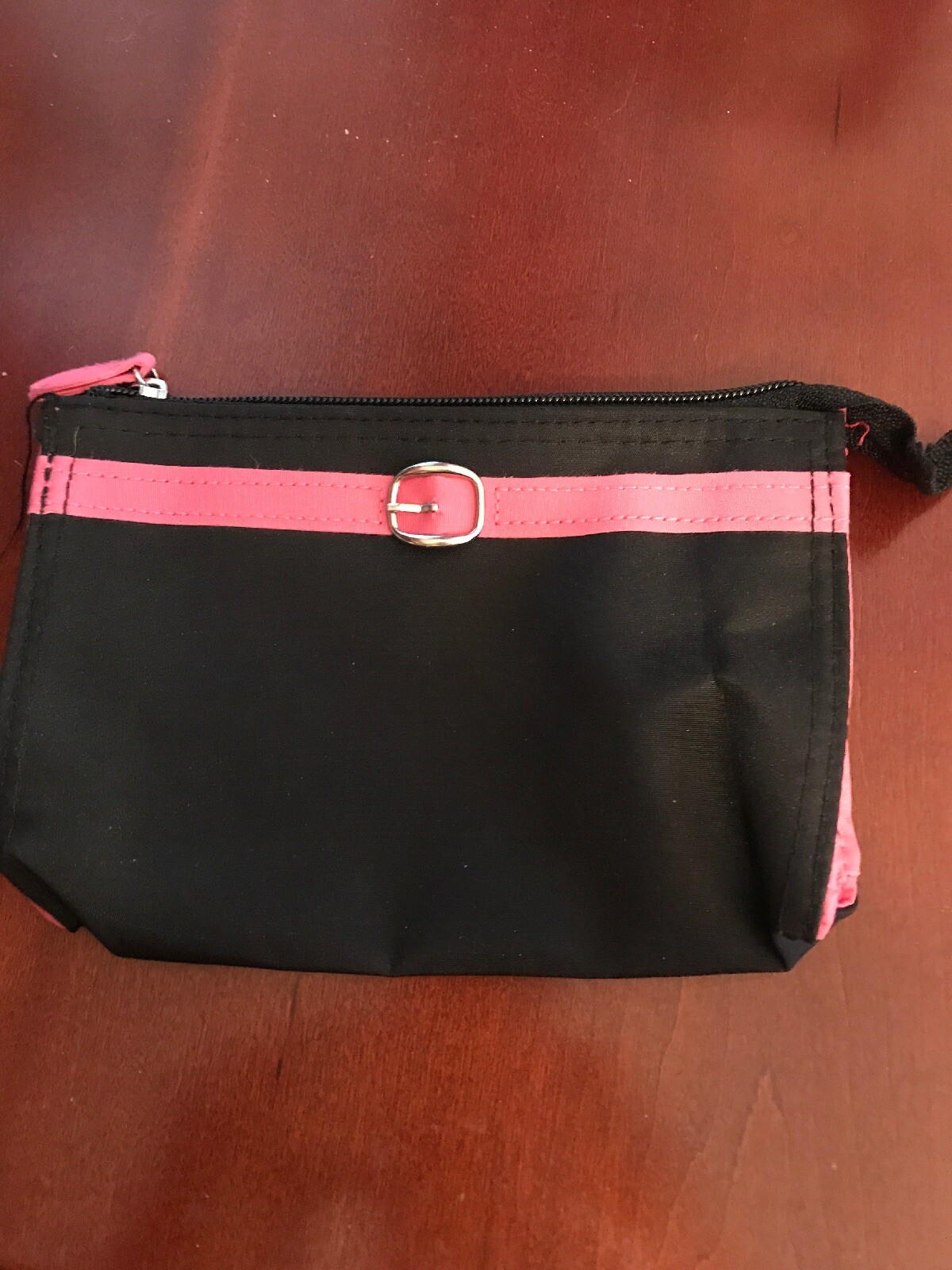 Makeup Bag, Black With Pink Accents, Zip Top, 7x5-image