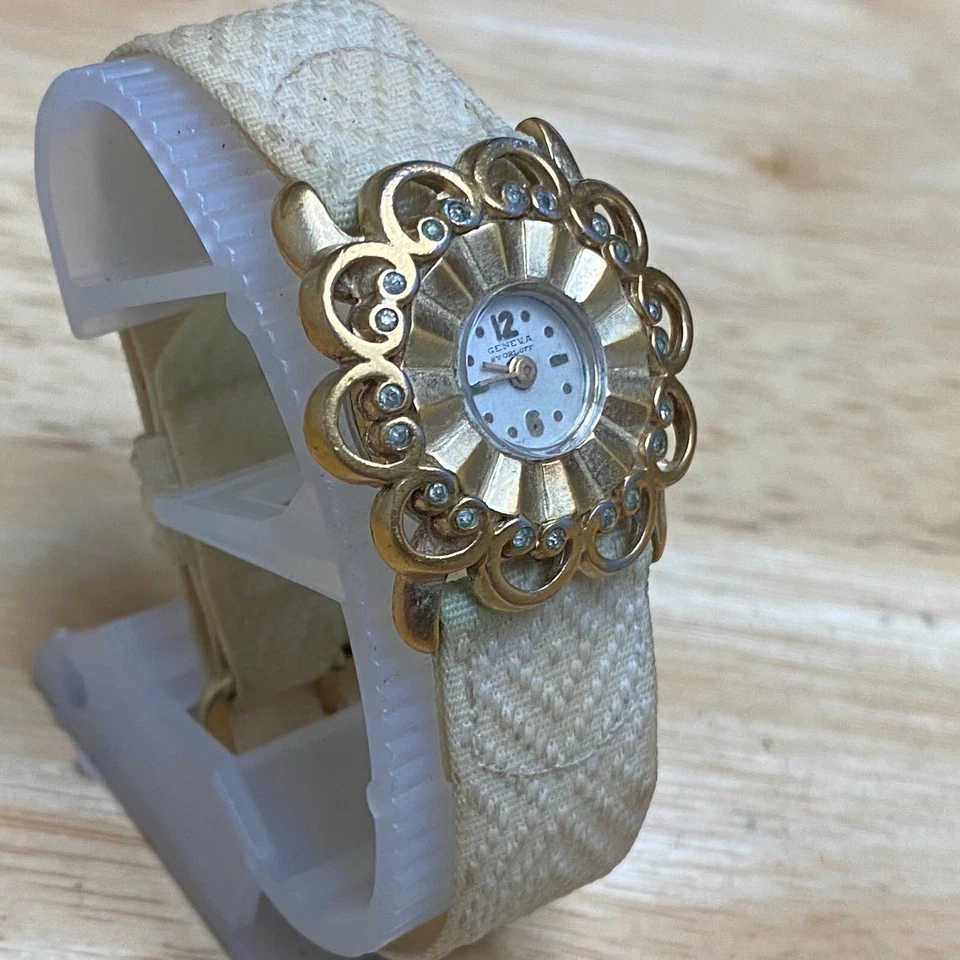 Reloj mecánico vintage Geneva de Orloff dama 10k RGP imitación diamantes cuerda manual Foto 3 de 4