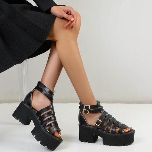 Punk Womens Chunky High Heels Ankle 