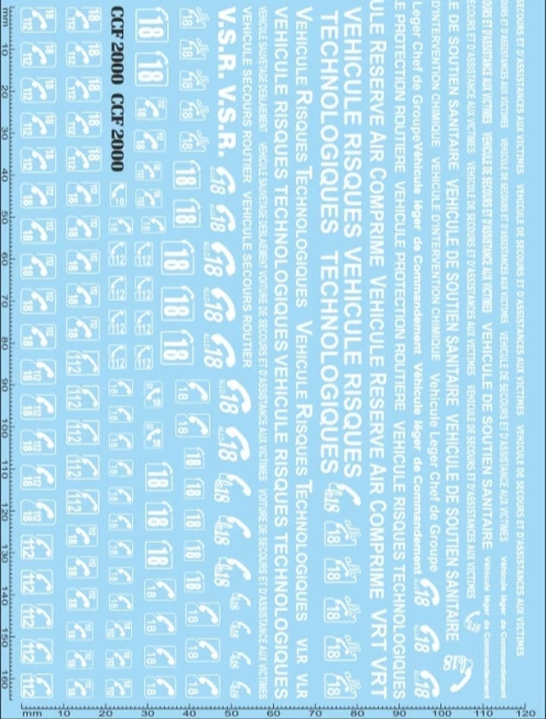 decalque decals decalcomanie divers inscription blanc pompiers 1/43 protection - Photo 1/1