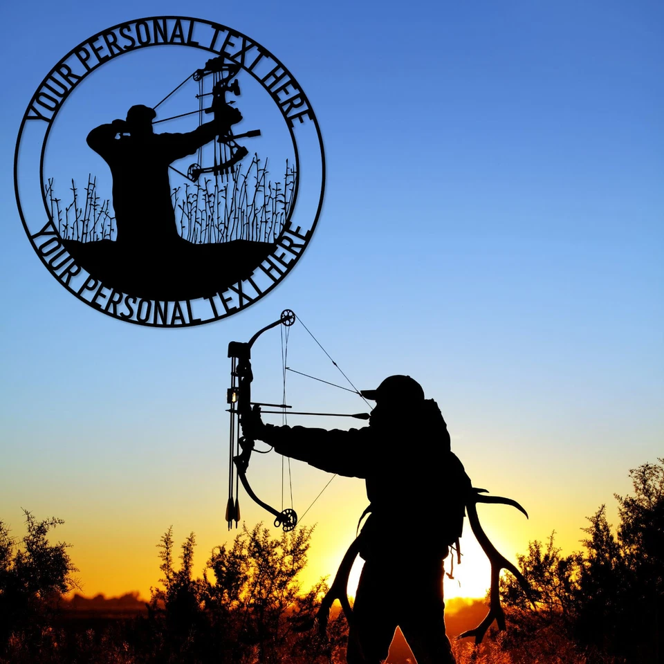 Personalized Bow And Arrow Hunter Metal Sign. Customizable Hunting Wall Decor - Image 2 of 4