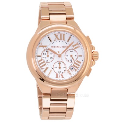 Michael Kors Camille Womens Rose Gold Chronograph Watch, White Dial Date, MK7271