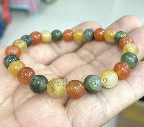 Auténtica pulsera multicolor natural 8/10mm oro jade A cuentas redondas de jadeíta - Imagen 2 de 6