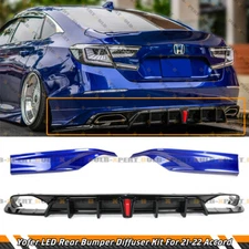 FOR 18-22 ACCORD V2 LED REAR BUMPER DIFFUSER+ STILL NIGHT BLUE CORNER APRON SPAT