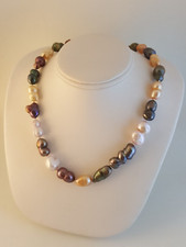Baroque double pearl necklace artisan multicolor 16"