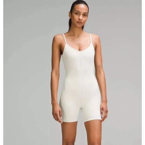 Lululemon Womens S White Ribbed Contoured Unitard 6" Athletic Bodysuit