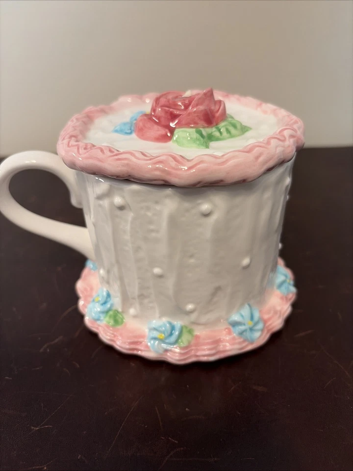 Taza de pastel floral vintage Teleflora feliz cumpleaños tapa cubierta taza Foto 4 de 4