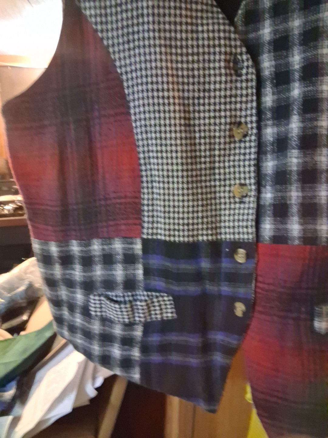 Patchwork Button Down Vest . Unique Vintage 90's … - image 2