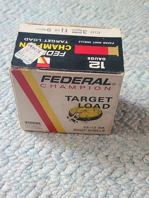 Federal Champion Target Load Paper Shot Shells Vintage, Empty Box, 12 GA  9 Shot