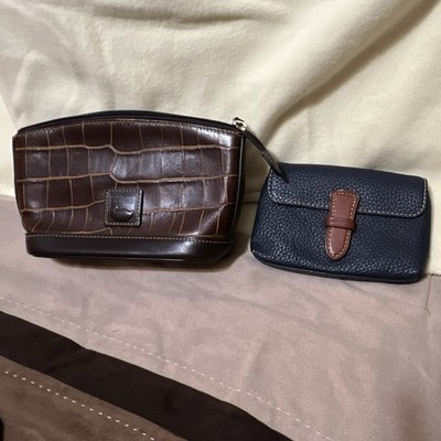 Brown & Black Leather Makeup Bag and Case Set with Zipper Closure