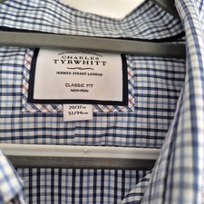 Charles Tyrwhitt Shirt 20/37 " Classic Fit Checkered Blue White Noniron
