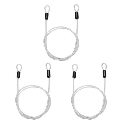 3pcs 5/32'' Dia 3.3ft Security Cable Lock Vinyl Coated Steel with Loops Clear