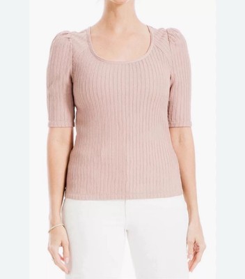 NWT Max Studio London Puff Sleeve Blouse Mauve Scoop Neck Size Large