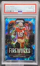 2022 PRIZM FIREWORKS BLUE ICE DEEBO SAMUEL 49ERS SERIAL #ED 54/99 GRADED PSA 10