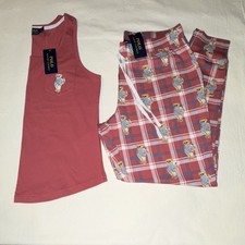 Pajama Set Polo Ralph Lauren Women's Polo Bear Plaid Cotton Sleeveless M