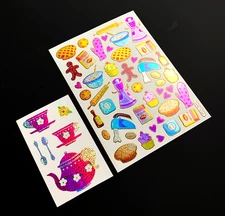 2 BAKING DOLLHOUSE TEA PARTY HEARTS LOVE VINTAGE sticker prism prismatic glitter
