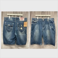 NWT TRUE RELIGION RICKY SUPER QT DENIM SHORTS MENS 42 BLUE DISTRESSED USA MADE