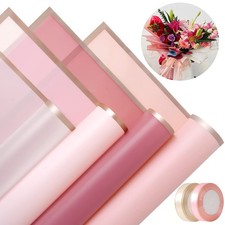 40 Sheets Pink Color Flower Wrapping Paper Gold Edge Waterproof Florist Bouqu...
