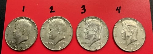 Lot Of 4 1967 Kennedy Half Dollars JFK 1/2 Dollar Silver Coins Exactly As Shown