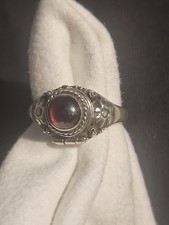 Sterling Silver Vitage Ring with Ruby Stone And Claps Size 6