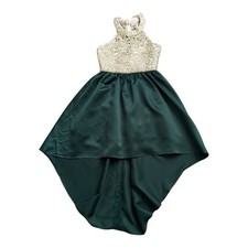 Rare Editions Girls High Low Formal Dress Green Gold Lace Beaded Size 10
