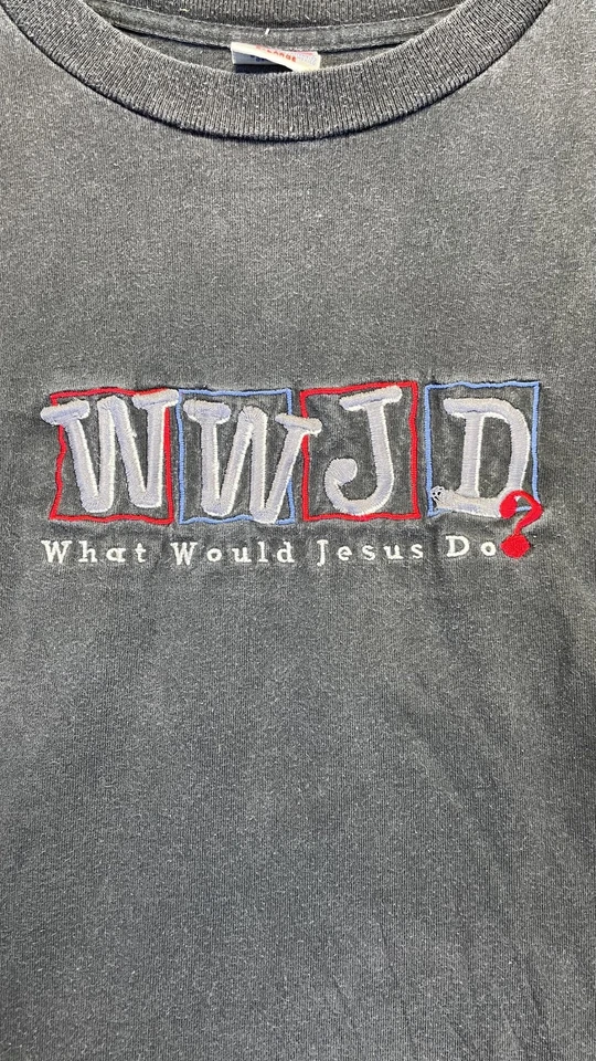 Camiseta Camisa De Colección WWJD Para Hombres XL Negra Qué haría Jesús Christian Brooks Años 90 Foto 2 de 4