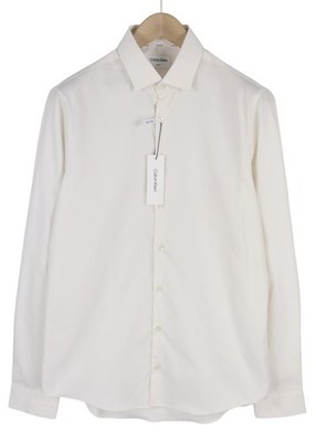 Calvin Klein Structure Solid Slim Herren Formell Hemd XL Weiß Knopf Spread Hals