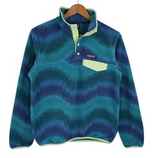 Patagonia Synchilla Snap-T Fleece Pullover Womens Small Blue Green Yellow Waves