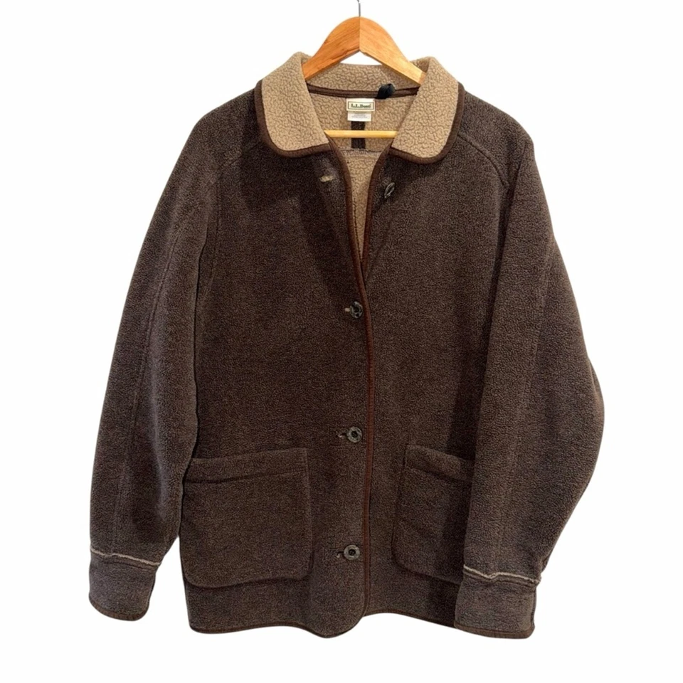 Vintage L.L. Bean Women’s Faux Shearling Brown Garment Jacket Size Medium - Image 2 of 4