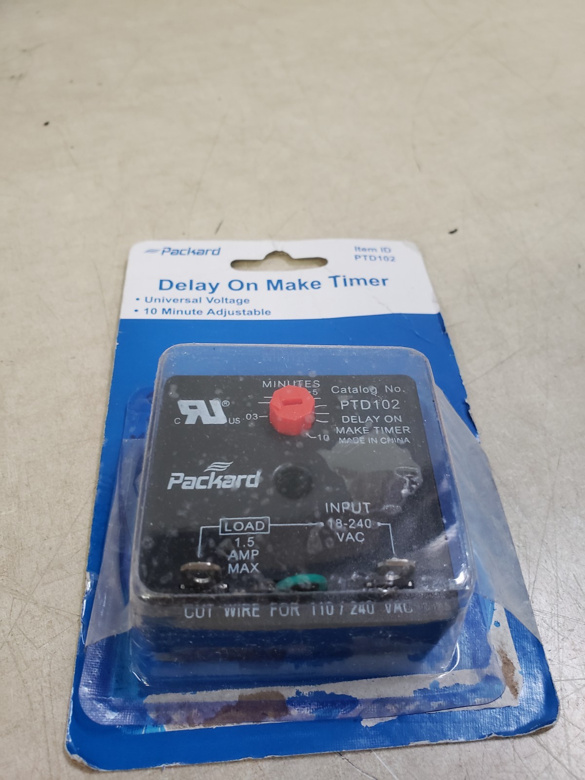 PACKARD TIME DELAY RELAY, DELAY ON MAKE, 10 MINUTE ADJUSTABLE PTD102