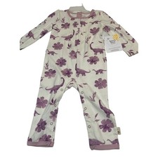 NEW Burt's Bees Organic Cotton Baby One Piece Dino Floral Long Sleeve Sz 12M