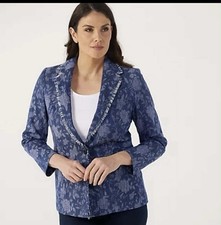 Helene Berman Flower Jacquard Stretch Denim Blazer Size 10 Rrp £75