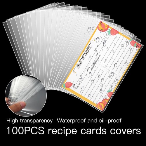 100 Recipe Card Protectors - 4X6 Waterproof Clear Plastic Sleeves - Picture 5 of 7