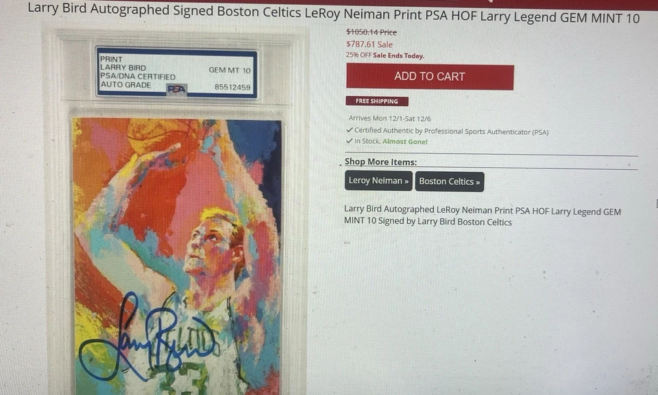Larry Bird Autografiado LeRoy Neiman Impresión PSA HOF Larry Legend GEMA COMO NUEVO 10 Foto 2 de 3