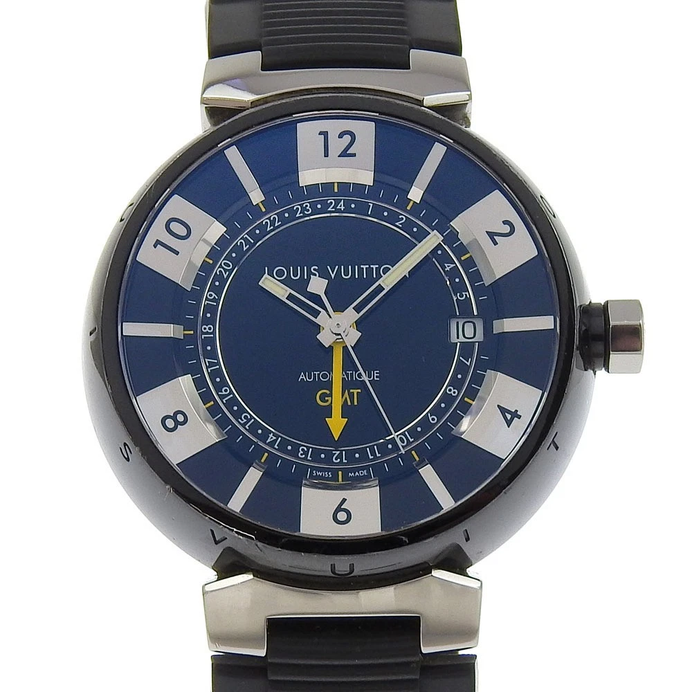 LOUIS VUITTON（LV） OROLOGIO DA UOMO LOUIS VUITTON TAMBOUR GMT Q113K DATA SS GOMMA AUTOMATICO QUADRANTE NERO