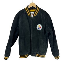 Vintage NFL Pittsburgh Steelers Leather Suede Jacket Size Large Quilted Lining