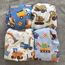 Preowned Lot of 4 Crib Sheets Construction Trucks Excavator Dump Truck
